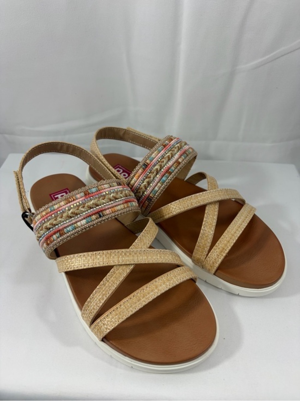 NWT pop Women’s Size 5 Beige Beaded Neutral Strappy Sandals